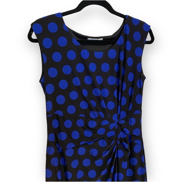 NWOT Precise Petite Jersey Sleeveless Blue Black Polka Dot Pencil Dress Size 10 - Picture 3 of 15